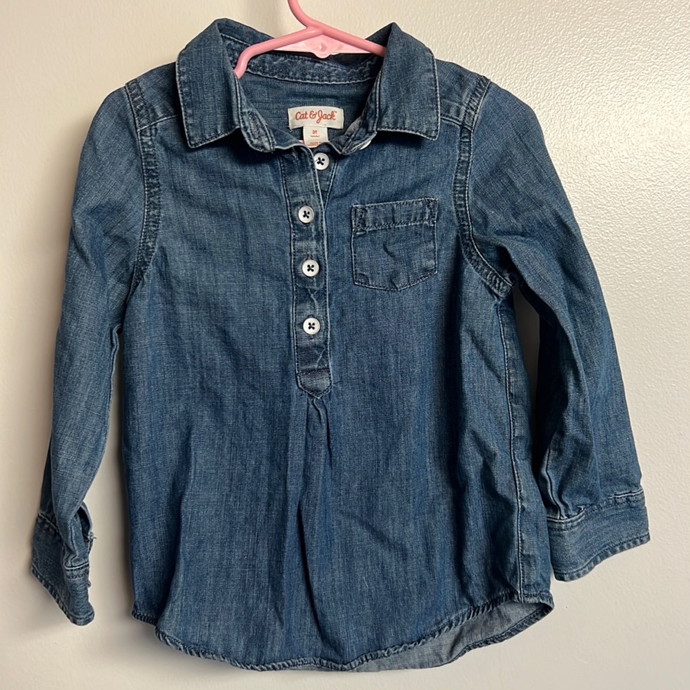 Cat & Jack Chambray Denim Shirt Size 3 Blue White Button down